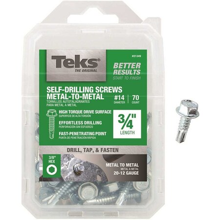 Tek #14 x 3/4 in. External Hex Washer Head Self-Drilling Screw, 70PK 21349